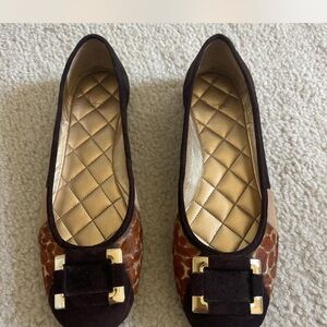Alex Marie Tan and Brown Quilted Loafers with Bow